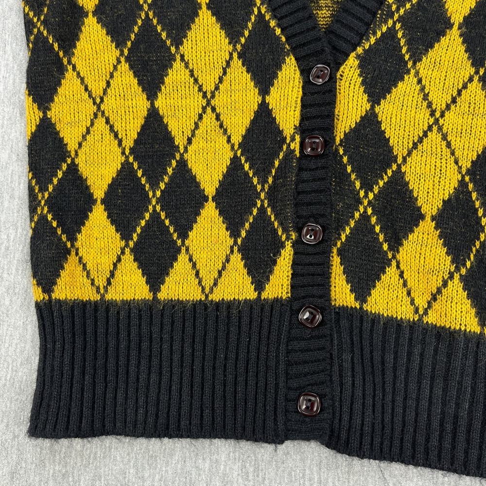Vintage Garland Argyle Cardigan Sweater Womens S Yellow Black Orlon Acrylic 60s - Picture 4 of 10